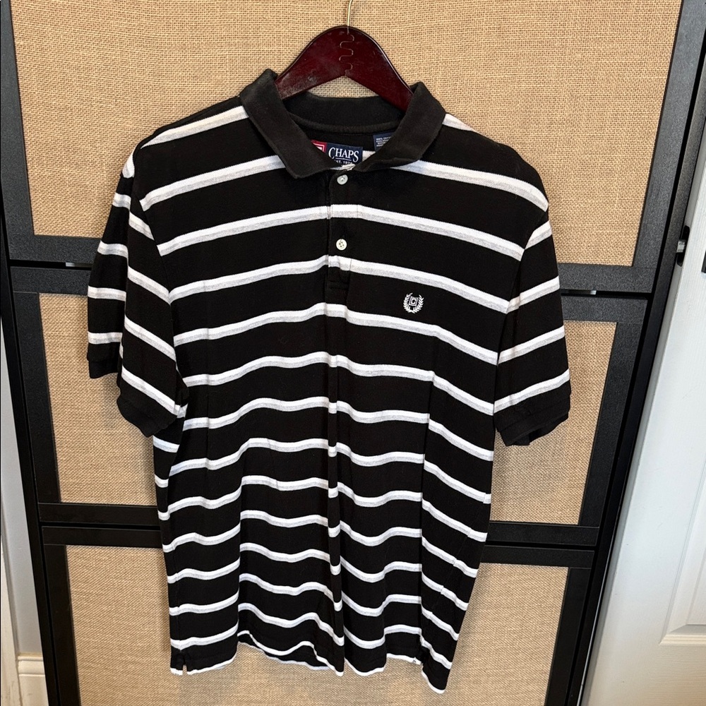 Chaps Men's Polo Shirt in Black and White Stripes